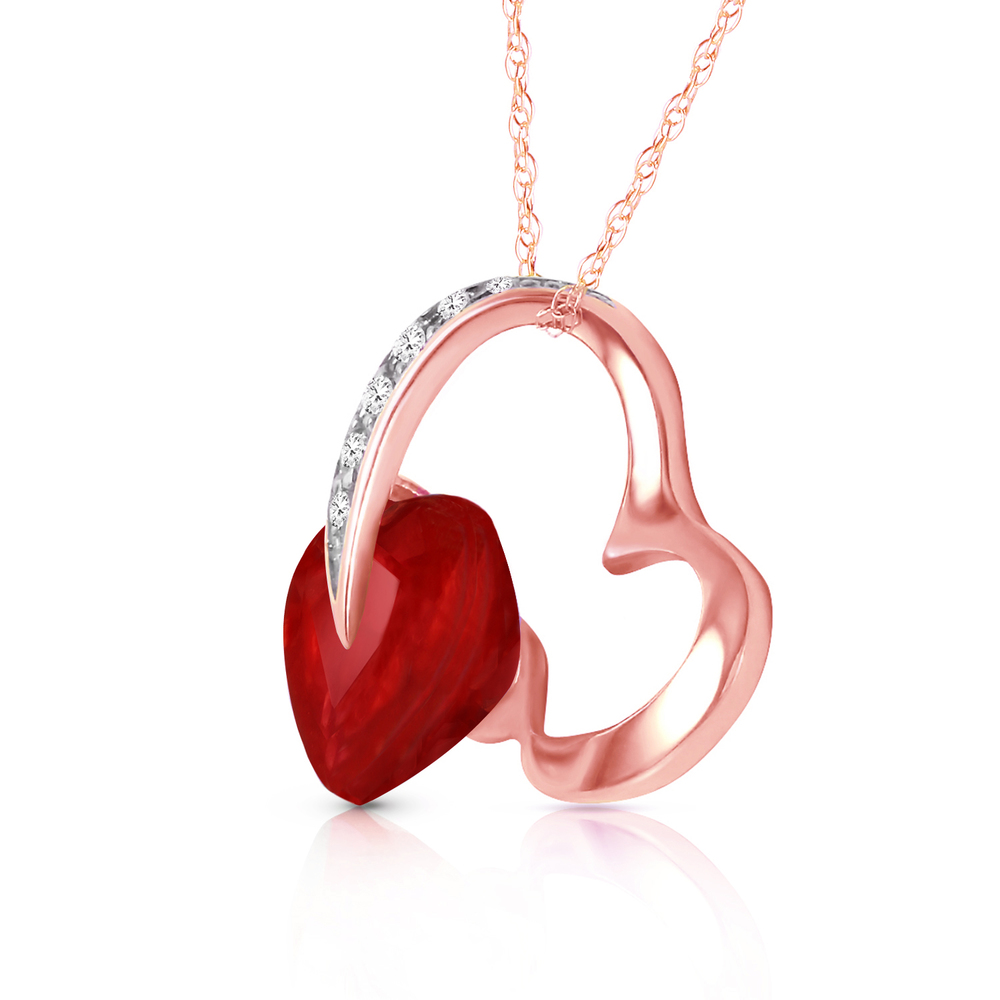 14K. SOLID GOLD HEART NECKLACE WITH NATURAL DIAMOND & RUBY (Rose Gold)